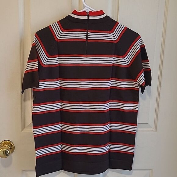 Chic Striped Black and Red Women's Turtleneck Sweater - Picture 3 of 6